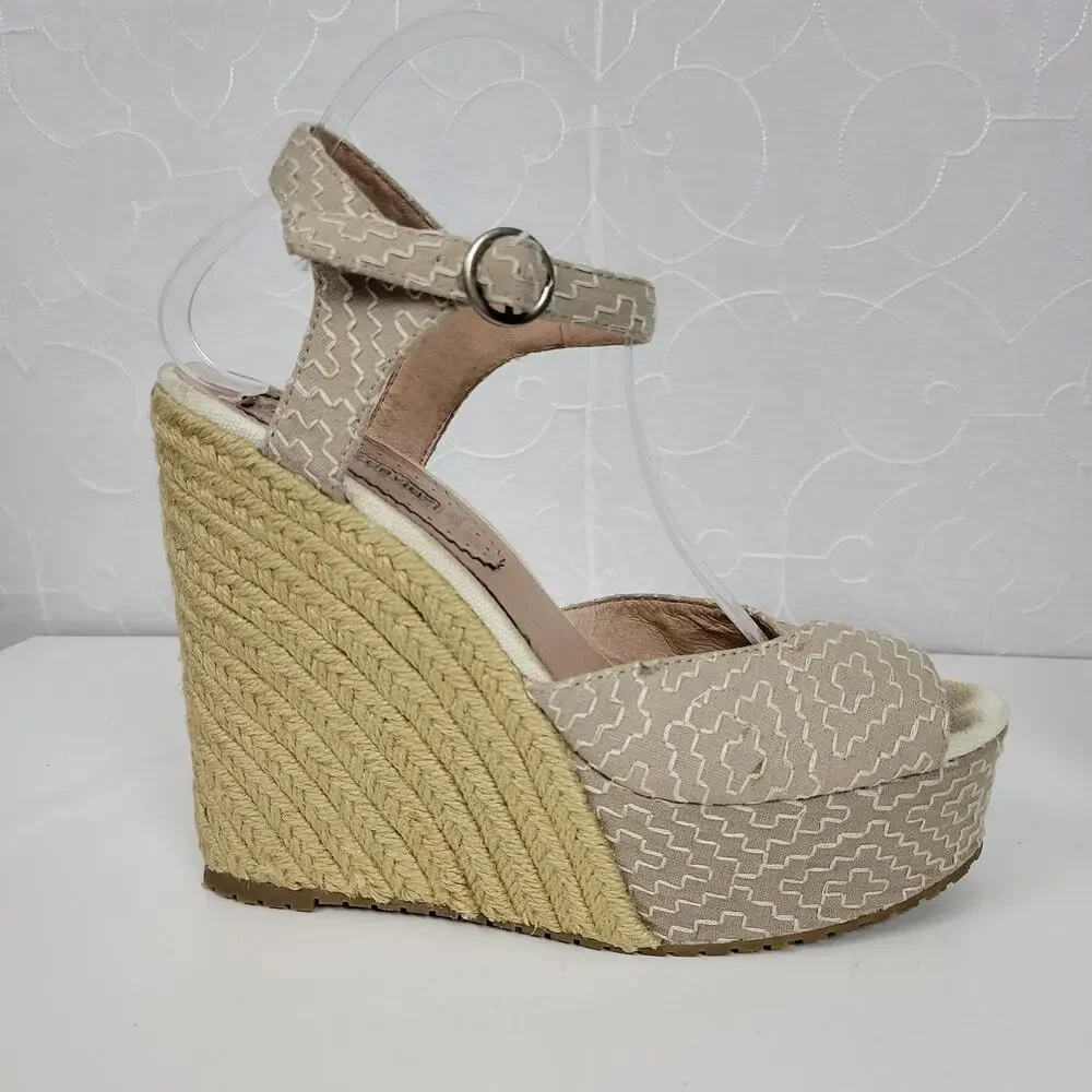 Charles David Womens Sandals Size 10 Taupe Wedge Heel Slingback Espadrille